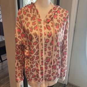 New With Tags…Boutique Pink & Cream Leopard Print Zip Hoodie…Large